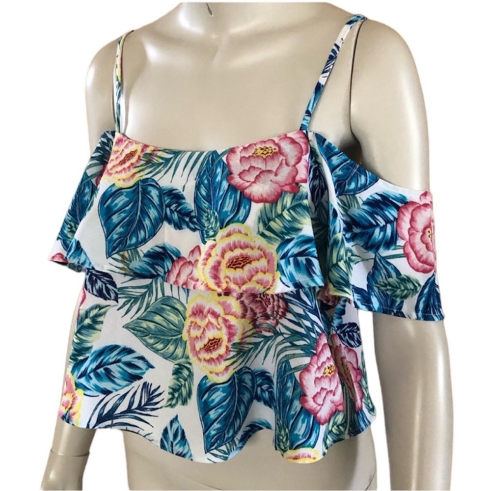 H&M Divided Floral Print Cold Shoulder Top - Size 8 - NWOT - Picture 2 of 12